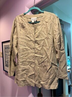 VTG! David Dart Size M Khaki Tunic with Floral Sketches